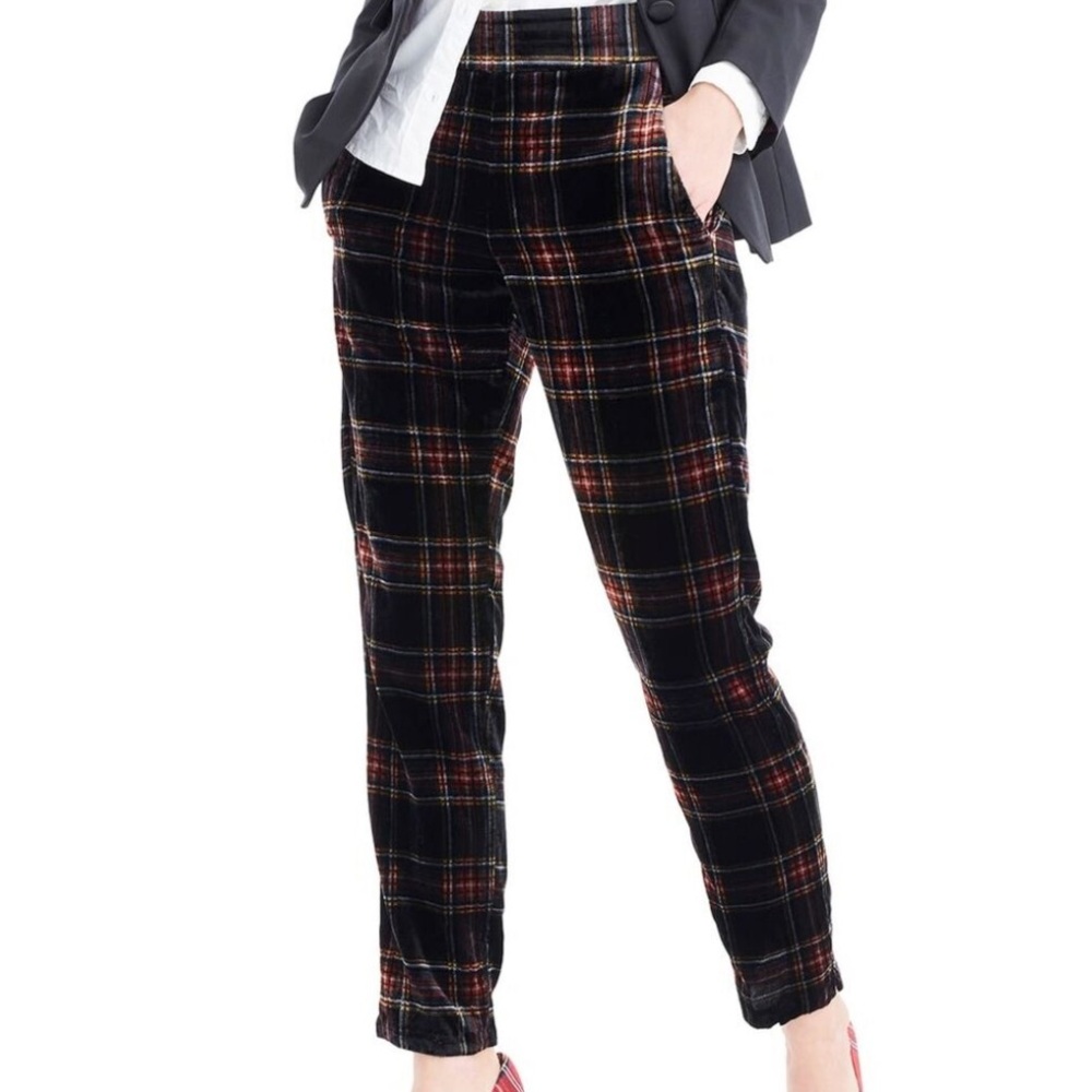 J. Crew Plaid Ankle Pants - Black and Red